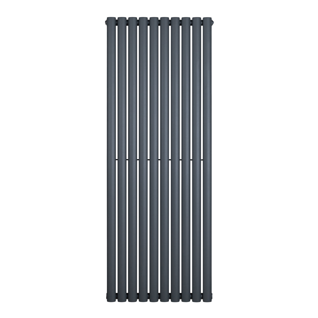 Sleek anthracite grey oval single column radiator, 1600 x 600mm, featuring vertical bars with a smooth, modern finish