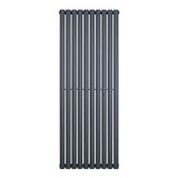 Sleek anthracite grey oval single column radiator, 1600 x 600mm, featuring vertical bars with a smooth, modern finish
