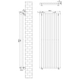 Oval single column radiator in anthracite grey, measuring 1600 x 600mm, featuring a sleek, modern design with vertical bars