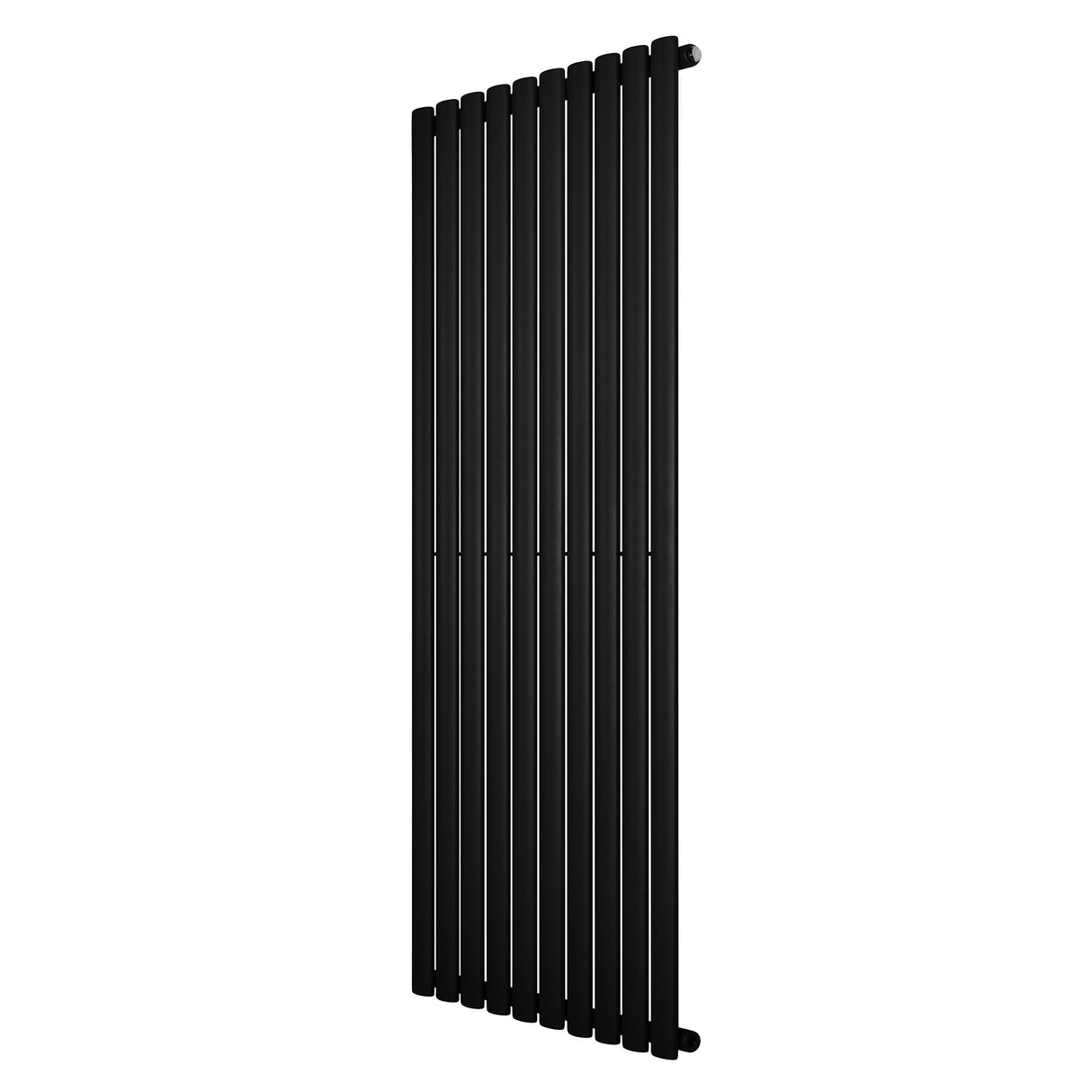 Sleek black oval single column radiator, 1600 x 600mm, featuring a modern design with smooth, vertical lines and a matte finish