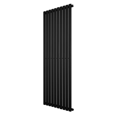 Sleek black oval single column radiator, 1600 x 600mm, featuring a modern design with smooth, vertical lines and a matte finish