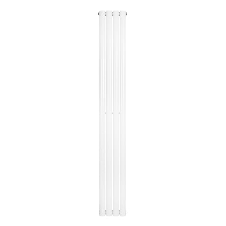 Sleek white oval single column radiator, 1800 x 240mm, featuring smooth, glossy finish and vertical design for modern interiors