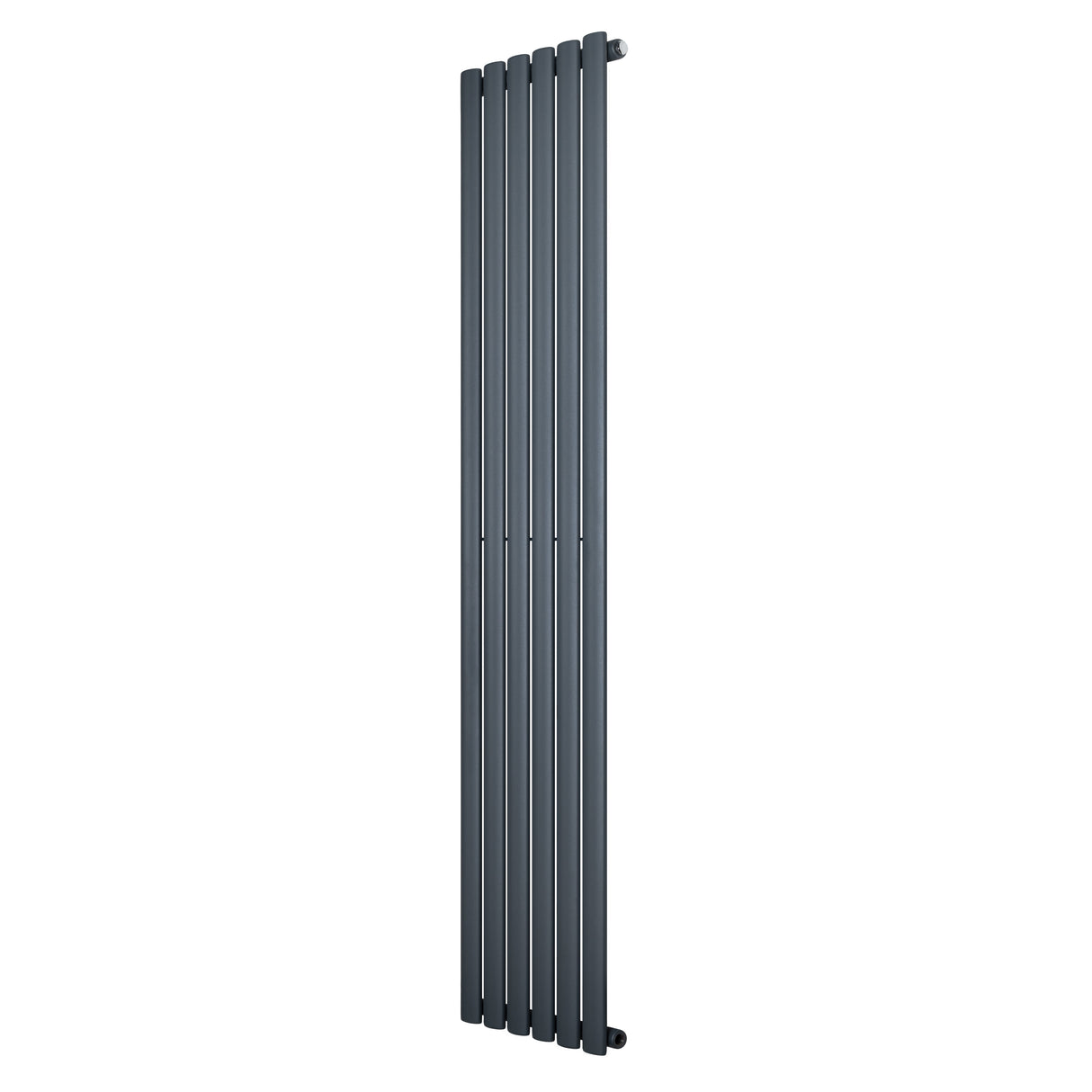 Sleek anthracite grey oval single column radiator, 1800 x 360mm, featuring a modern design with smooth vertical lines and a matte finish