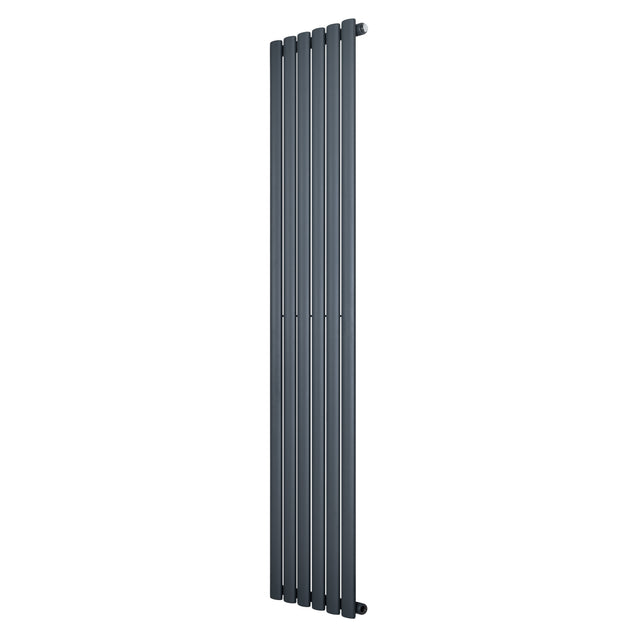 Sleek anthracite grey oval single column radiator, 1800 x 360mm, featuring a modern design with smooth vertical lines and a matte finish