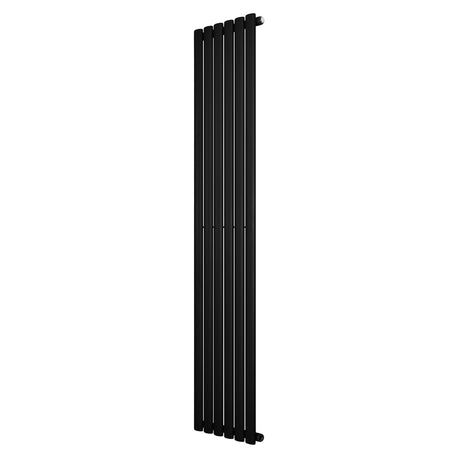 Sleek black oval single column radiator, 1800 x 360mm, featuring a modern design with smooth, vertical lines and a matte finish