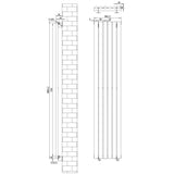 Sleek black oval single column radiator, measuring 1800 x 360mm, featuring a modern design with smooth, rounded edges and vertical orientation