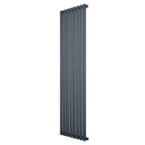 Sleek anthracite grey oval single column radiator, 1800 x 480mm, featuring smooth vertical lines and a modern design for efficient heating