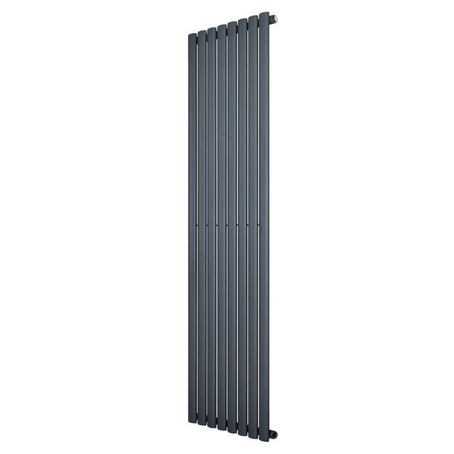 Sleek anthracite grey oval single column radiator, 1800 x 480mm, featuring smooth vertical lines and a modern design for efficient heating
