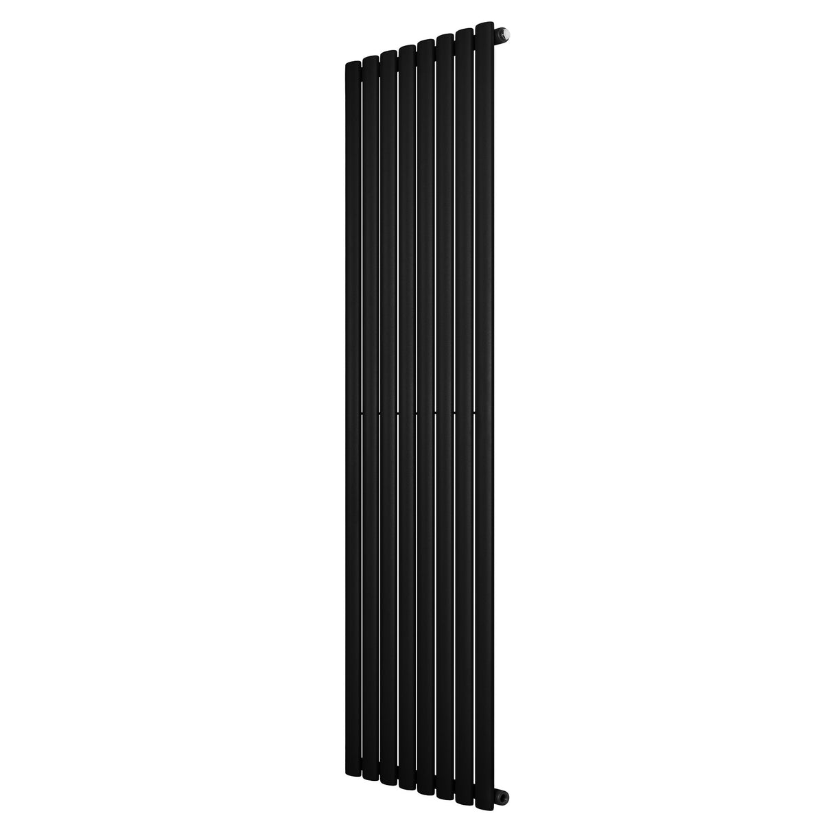 Sleek black oval single column radiator, 1800 x 480mm, featuring a modern design with a smooth finish and vertical orientation