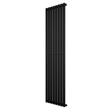 Sleek black oval single column radiator, 1800 x 480mm, featuring a modern design with a smooth finish and vertical orientation