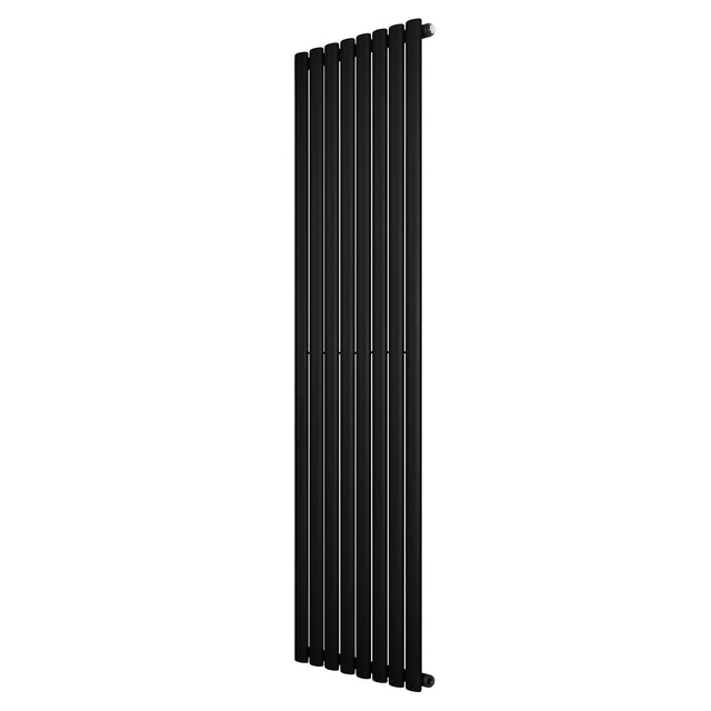 Sleek black oval single column radiator, 1800 x 480mm, featuring a modern design with a smooth finish and vertical orientation