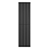 Sleek black oval single column radiator, 1800 x 480mm, featuring a modern design with smooth, matte finish and vertical lines