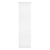 Sleek white oval single column radiator, measuring 1800 x 480mm, featuring smooth, vertical lines and a modern design for efficient heating