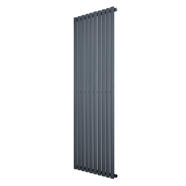 Sleek anthracite grey oval single column radiator, 1800 x 600mm, featuring a modern vertical design with smooth, textured finish