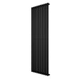 Sleek black oval single column radiator, 1800 x 600mm, featuring vertical bars with a smooth, modern finish for efficient heating