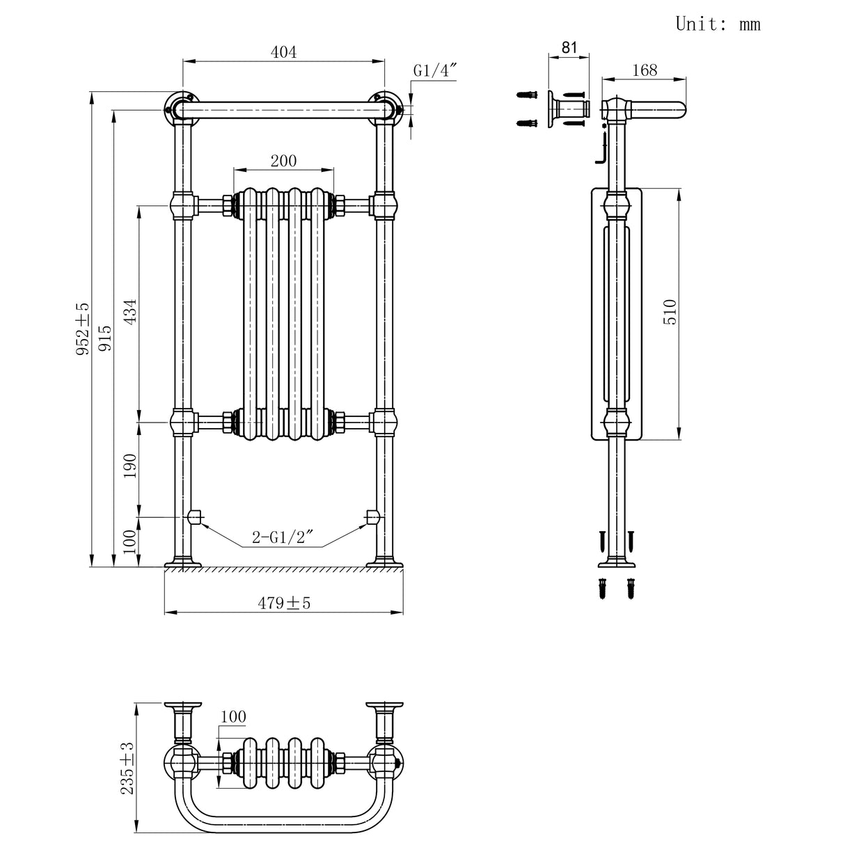 Traditional Heated Towel Rail Radiator – 950mm x 480mm  – White
