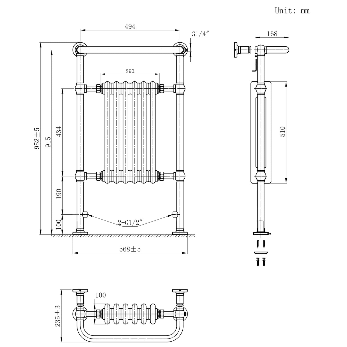 Traditional Heated Towel Rail Radiator – 950mm x 570mm  – White