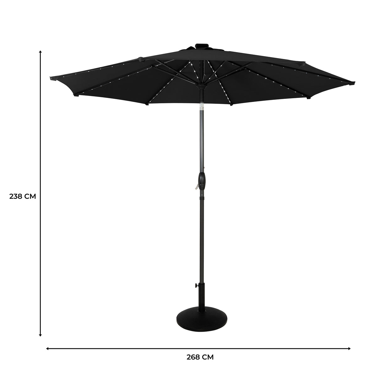 LED Tilt Parasol 2.7m With Tilt Base – Black