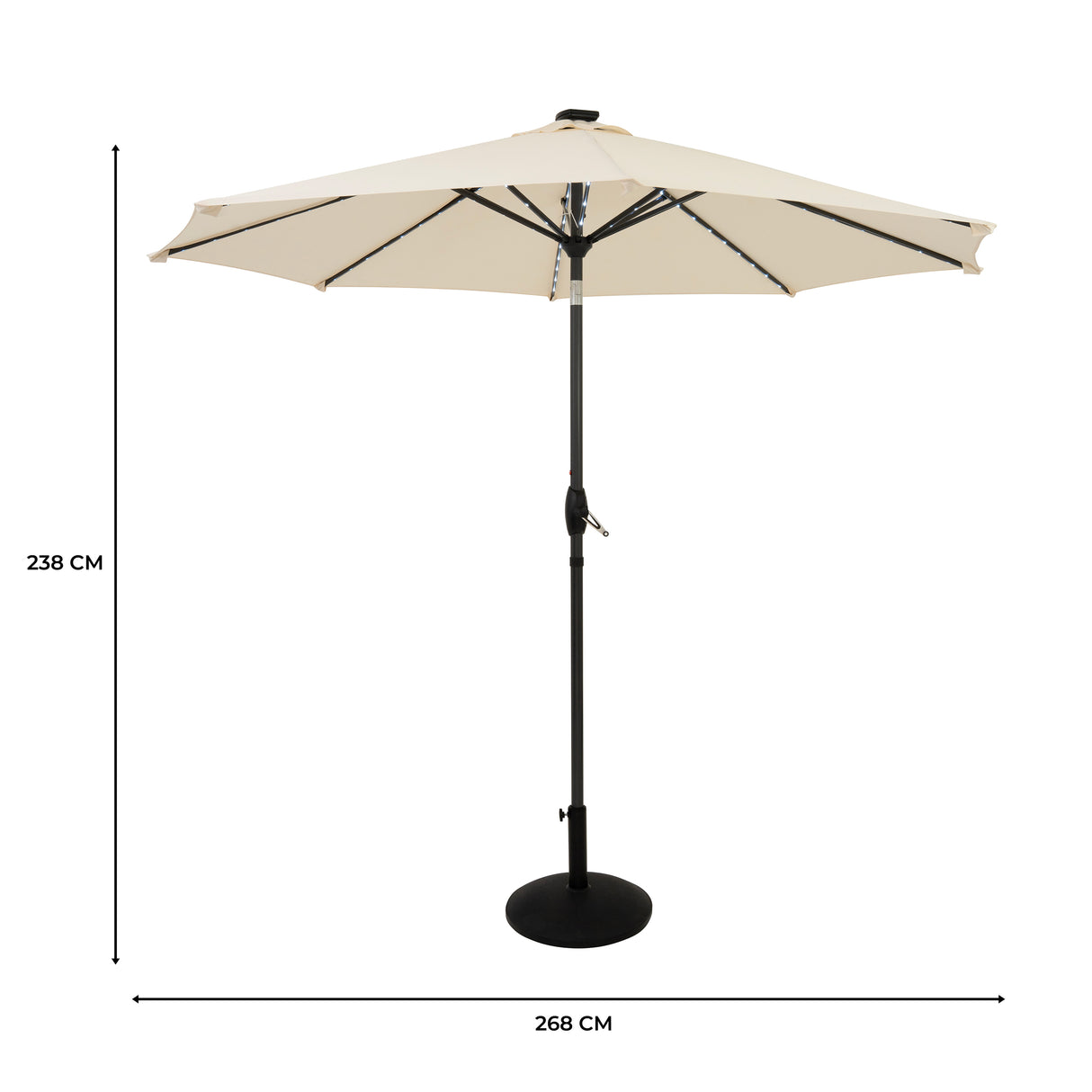 LED Tilt Parasol 2.7m With Tilt Base – Cream
