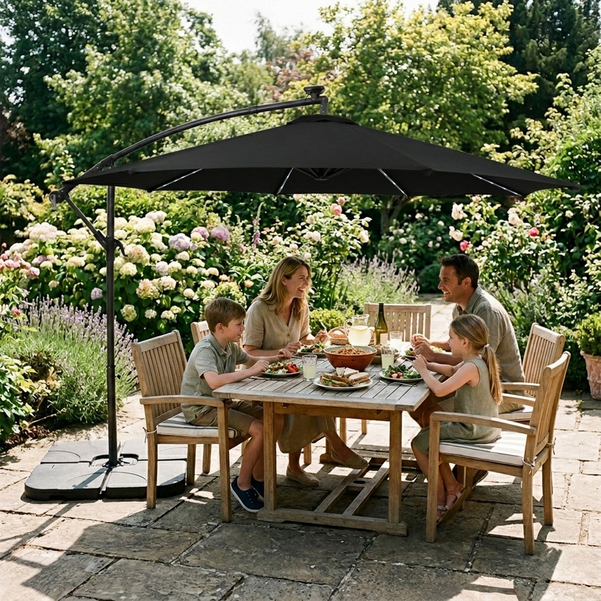 LED Cantilever Parasol 3m With Square Base – Black