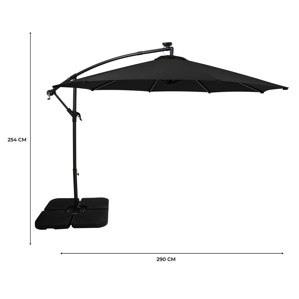 LED Cantilever Parasol 3m With Square Base – Black