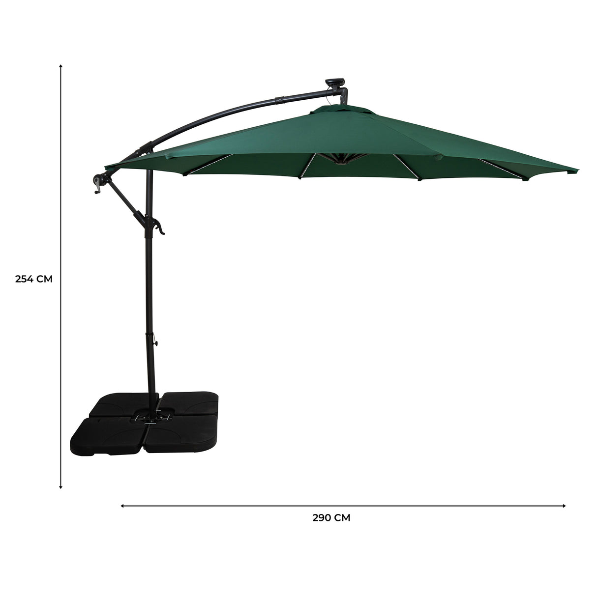 LED Cantilever Parasol 3m With Square Base – Green