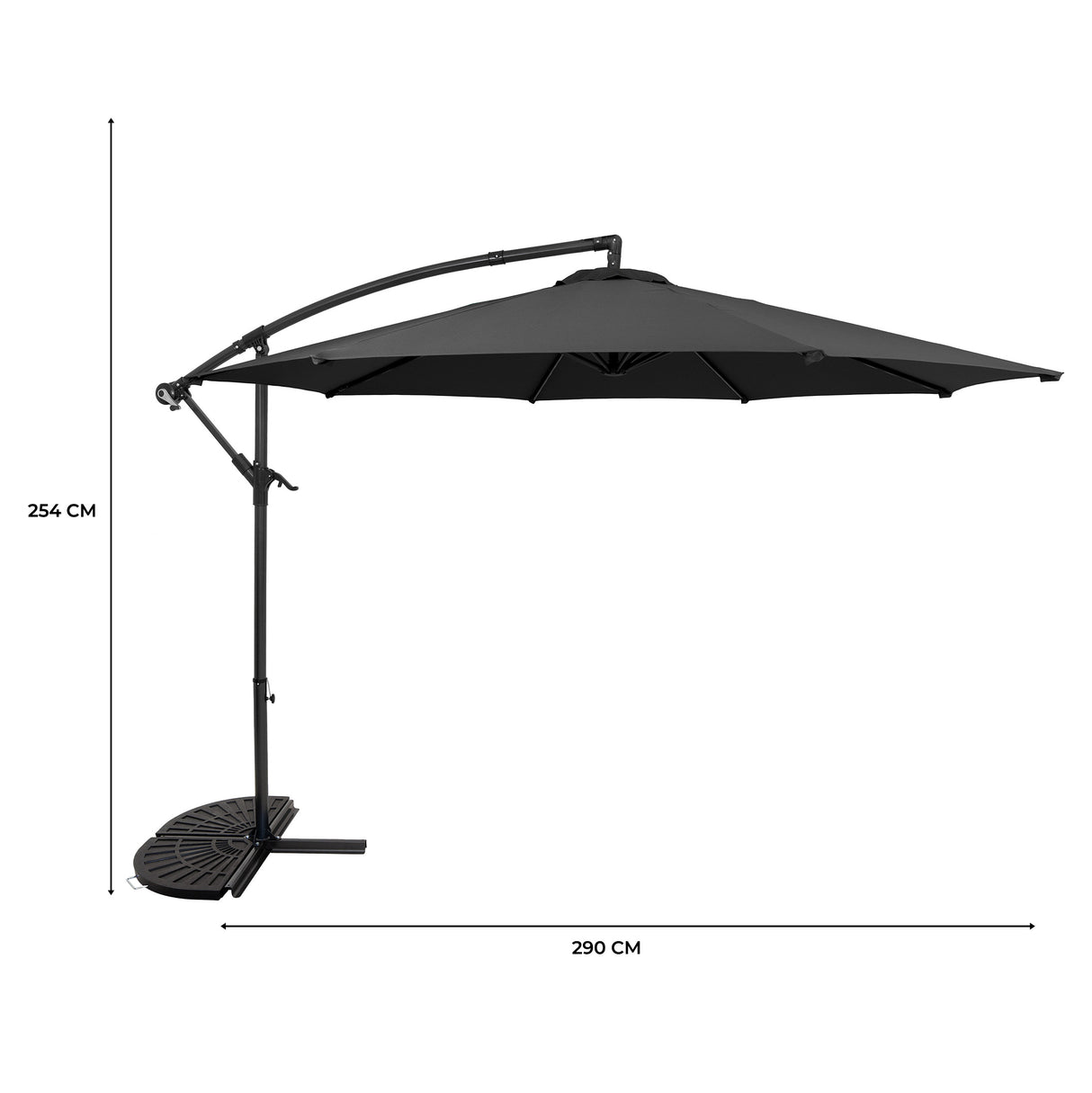 Cantilever Parasol 3m With Half Fan Base – Grey