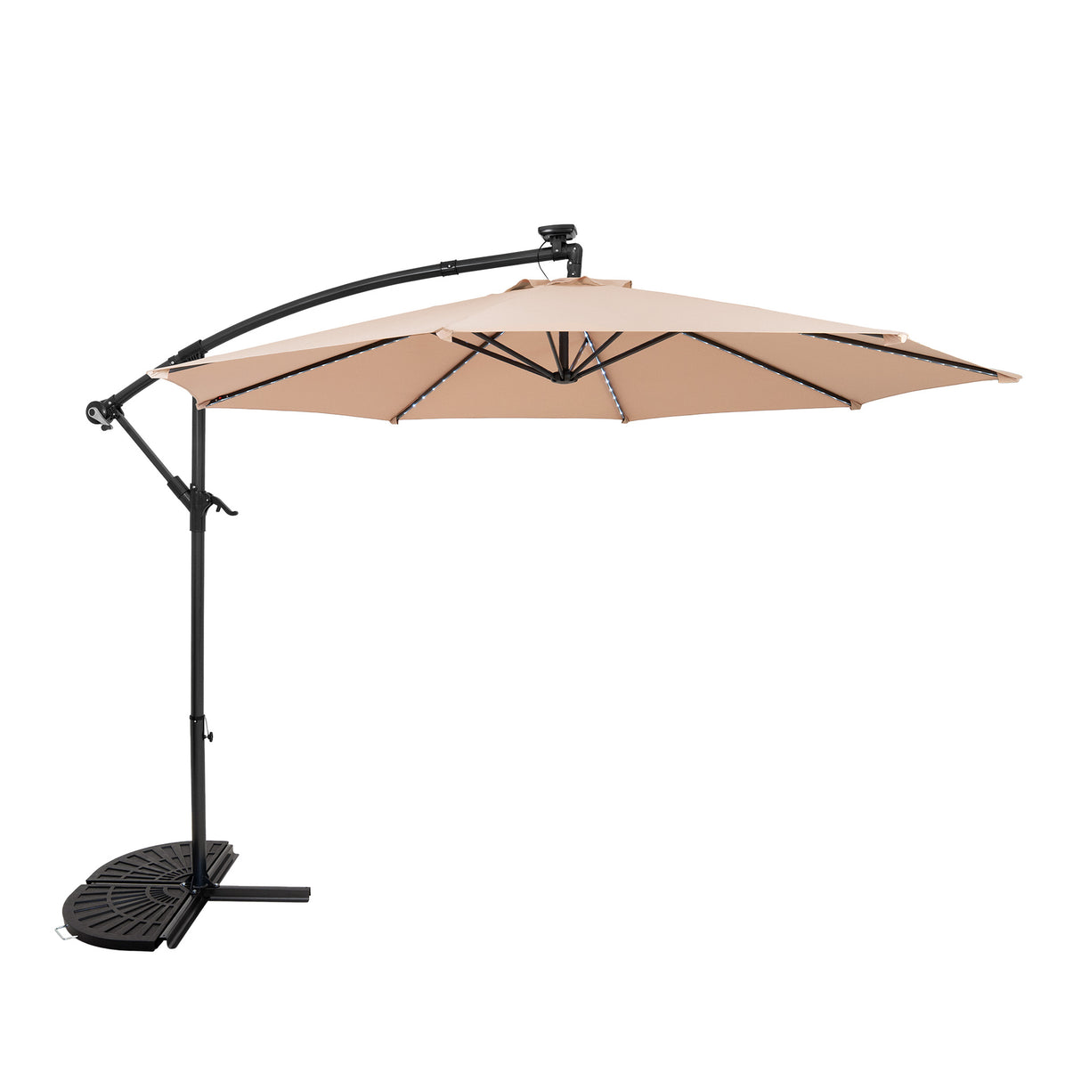 LED Cantilever Parasol 3m With Half Fan Base – Beige