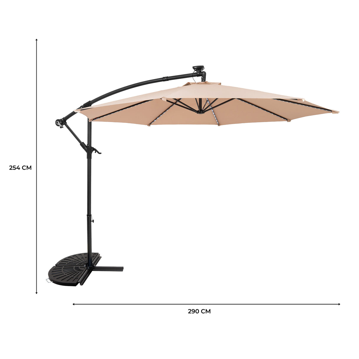 LED Cantilever Parasol 3m With Half Fan Base – Beige