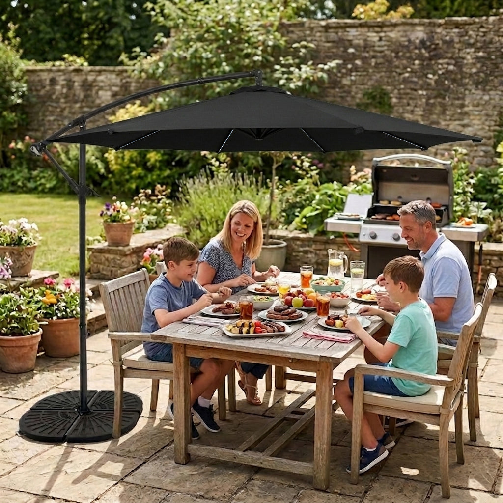 LED Cantilever Parasol 3m With Full Fan Base – Black
