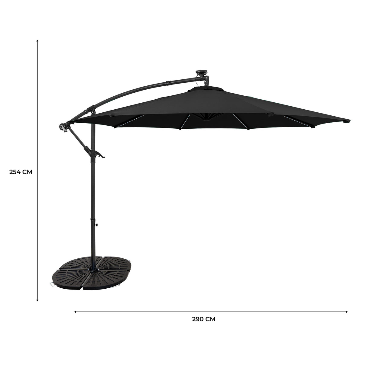 LED Cantilever Parasol 3m With Full Fan Base – Black