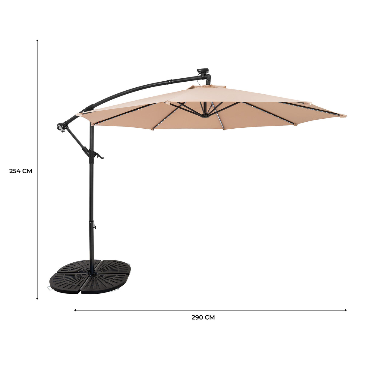 LED Cantilever Parasol 3m With Full Fan Base – Beige
