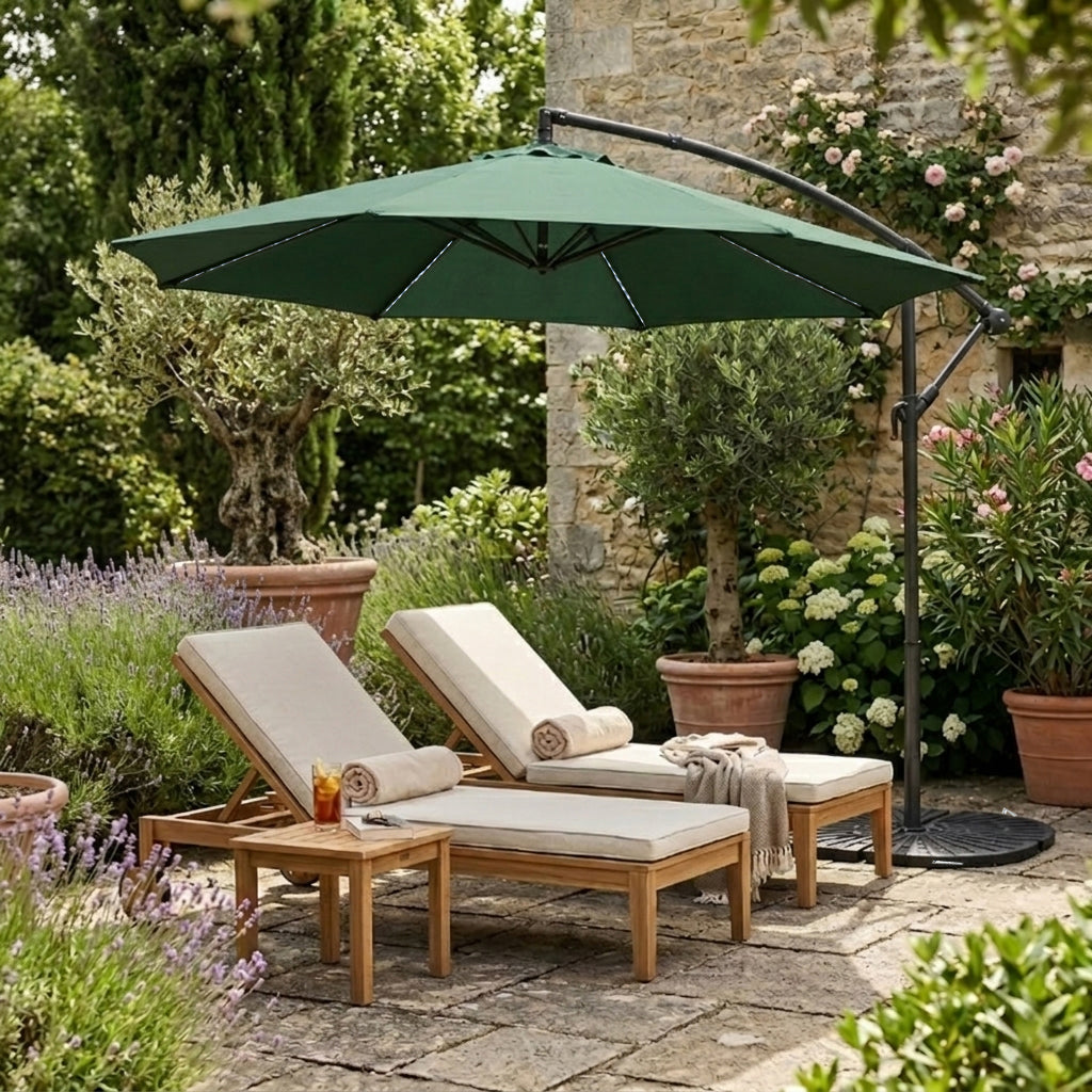 LED Cantilever Parasol 3m With Full Fan Base – Green