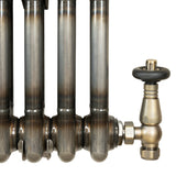 Traditional 2 Column Radiator & Valves - 600 x 605mm - Raw Metal
