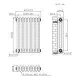 Traditional 3 Column Radiator & Valves - 600mm x 425mm - Raw Metal