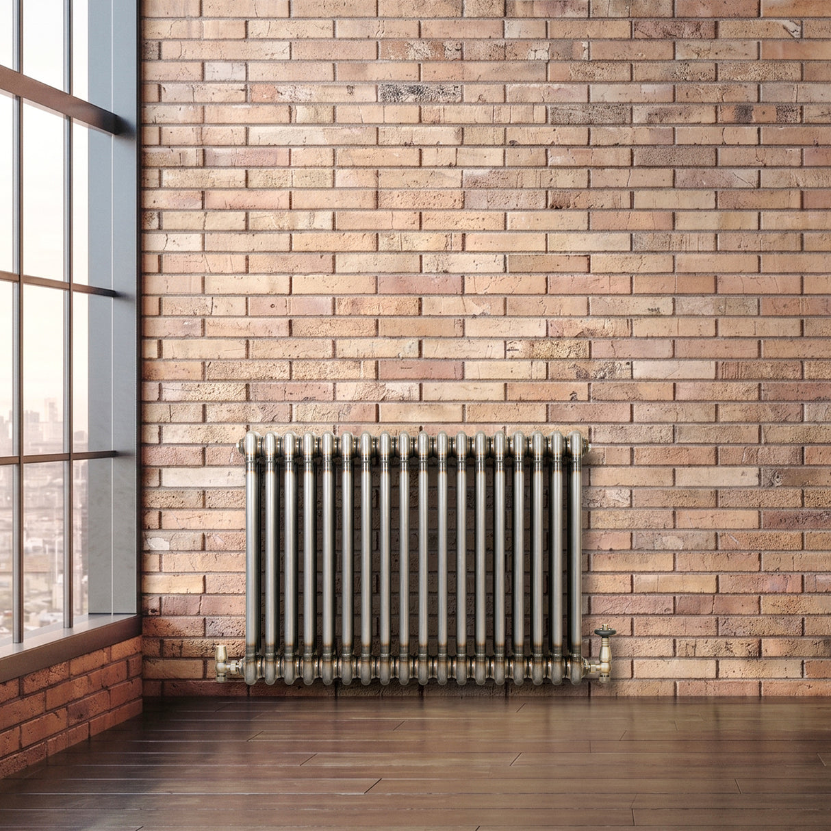 Traditional 3 Column Radiator & Valves – 600mm x 830mm - Raw Metal