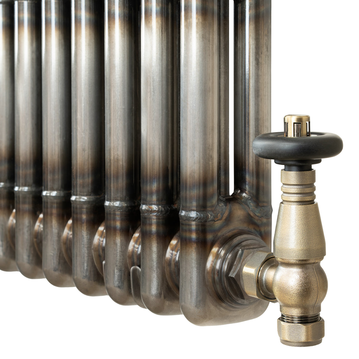 Traditional 3 Column Radiator & Valves - 1800 x 470mm - Raw Metal