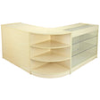 Stylish Titan Maple shop counter featuring a sleek design, smooth light wood finish, and glass display shelves for retail use