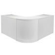 Brilliant white retail display set featuring a sleek, modern design with smooth surfaces and a curved front for an inviting look