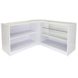 Brilliant white corner display unit featuring sleek shelves, glass top, and a modern design, perfect for showcasing products