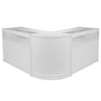 Stylish Fusion Brilliant White shop counter with a sleek curved design, featuring glass display sections and a smooth finish