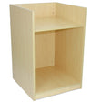 Maple retail service counter with a smooth, light wood finish, featuring two open shelves for storage and display purposes