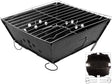 Compact black portable BBQ grill with a stainless steel cooking grate, featuring a sturdy design and ventilation holes for optimal airflow