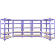 Sturdy blue metal racking system featuring six shelves, ideal for storage, with a sleek design and durable wooden shelves