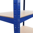 Blue metal storage shelves with sturdy frame and wooden shelves, measuring 90cm wide and 45cm deep, ideal for organizing items