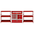 Red metal van shelving bundle featuring multiple shelves, drawers, and storage bins, designed for efficient organization and durability