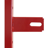 Red metal bracket of the Monster Racking Volcano shelving unit, showcasing a glossy finish and sturdy design for van storage solutions