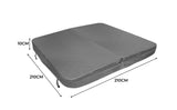 Grey 2.1m hot tub spa cover with a smooth texture, measuring 210cm x 210cm and 10cm thick, designed for durability and insulation