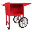 Bright red KuKoo popcorn machine cart with a spacious open compartment and sturdy white wheels for easy mobility and retro style