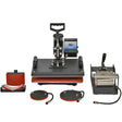 Black PixMax 5 in 1 combo heat press machine with digital display, multiple attachments, and sturdy base for sublimation projects
